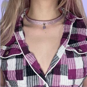 Cursed Kitty Choker’s: “Silver Kitten” Pink & Sliver Glitter Collar